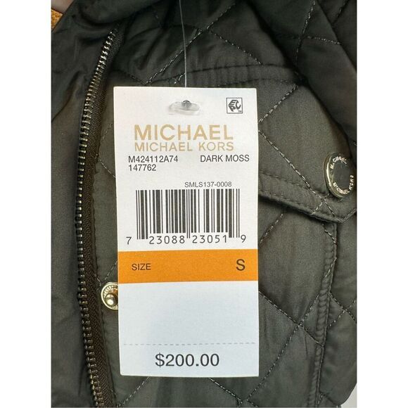 Michael Kors Women’s Green Belted Quilted Coat Size Small - Picture 10 of 11